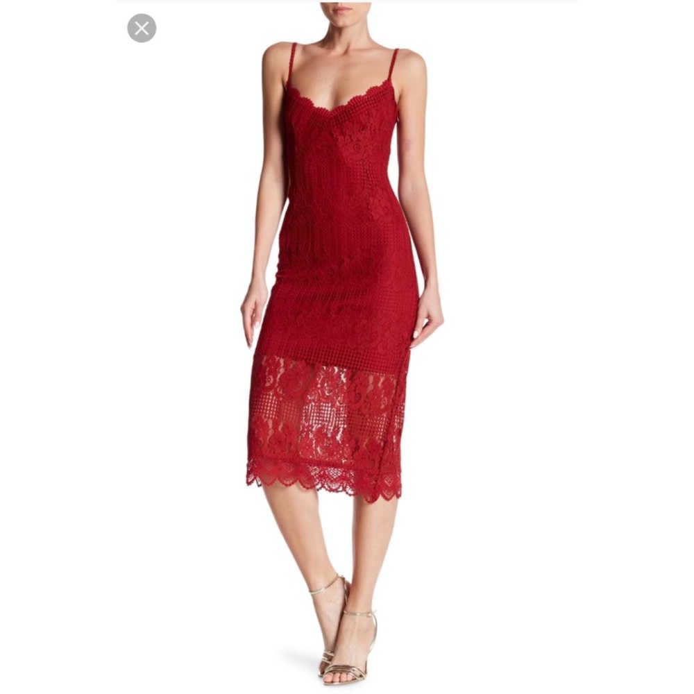 Red Lace Midi Dress by NSR from Nordstrom